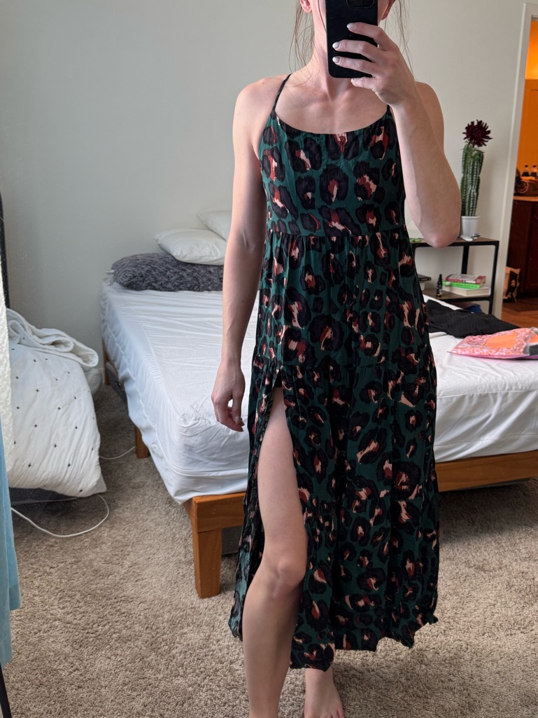 Stillwater The Memz Maxi Dark Green, Purples, & Rust Leopard-Print Maxi Dress